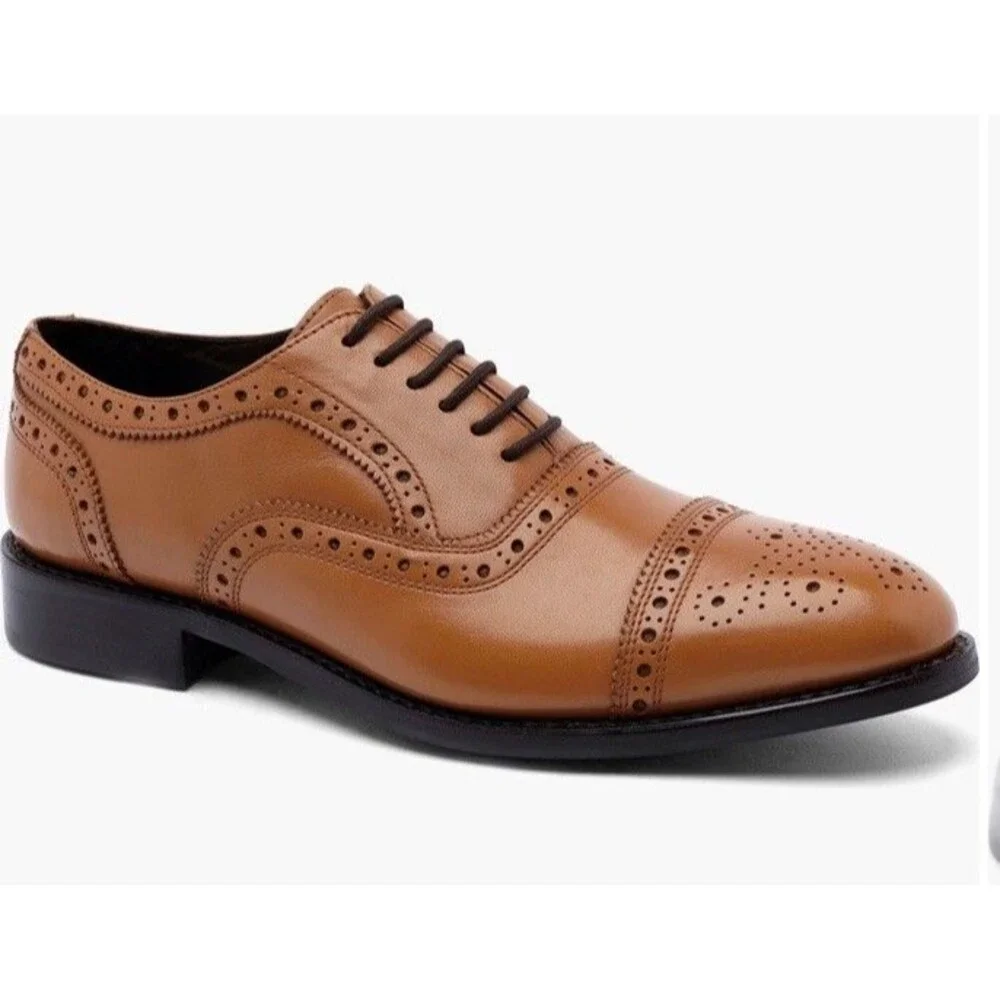 new Anthony Veer Ford Brogue Oxford Men 12 D TAN all leather dress shoes Lite